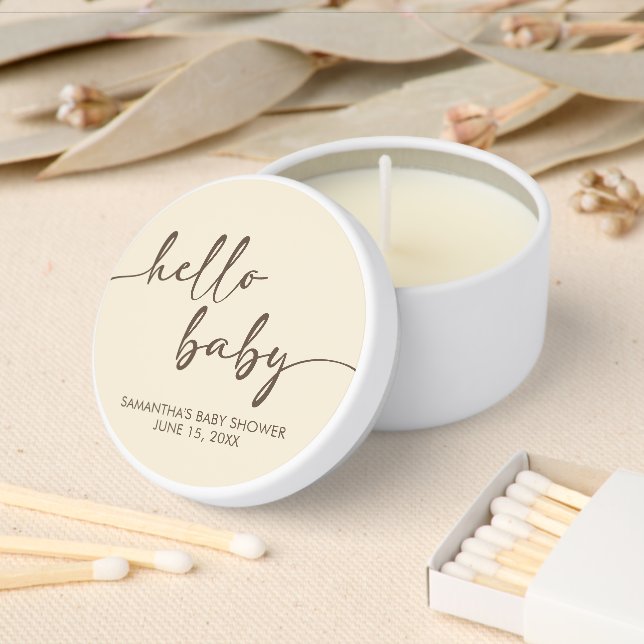 Minimalist Hello Baby Baby Shower Mini Candle Favors (Insitu)