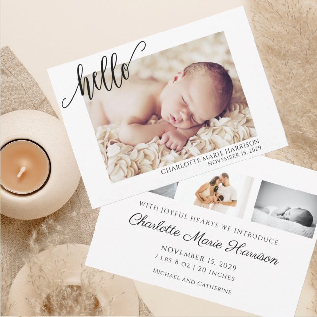 Minimalist Hello Baby Birth Announcement Card  (Creator Uploaded)