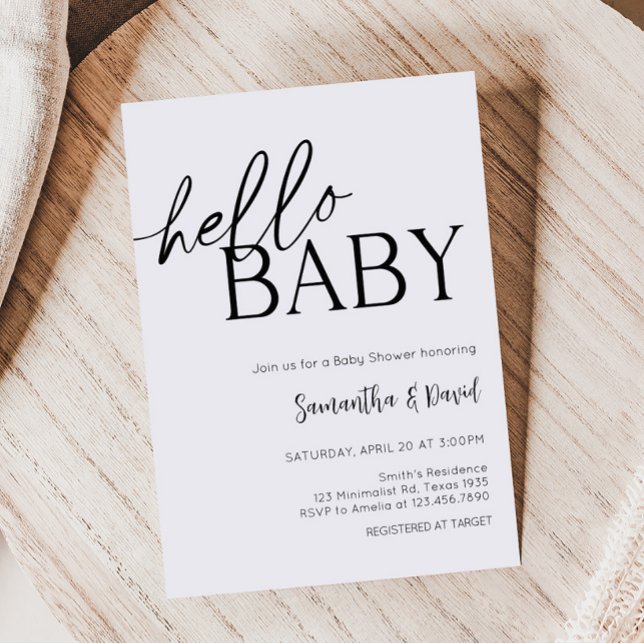 Minimalist Hello Baby Modern Baby Shower  Invitation (Boho White Minimalist Baby Shower Invitation)