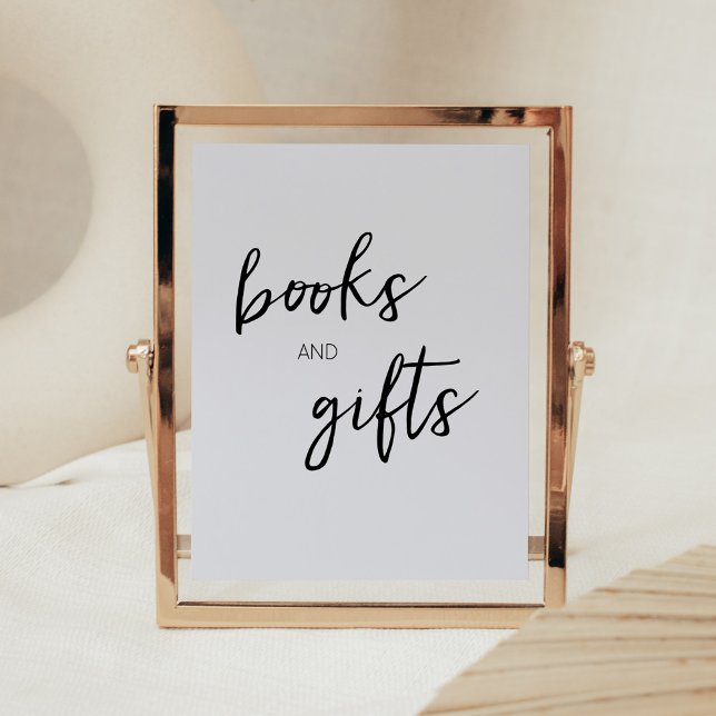 Minimalist Hello Baby Modern Books and Gifts Poster (Boho White Minimalist Baby Shower Books and Gifts Sign)