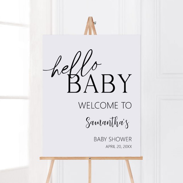 Minimalist Hello Baby Modern Welcome Poster (Boho White Minimalist Baby Shower Welcome Sign)