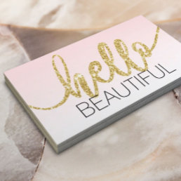 Minimalist Hello Beautiful Blush Pink Gold Script Business Card