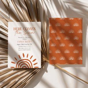 Minimalist Here Comes The Sun Baby Shower  Invitation