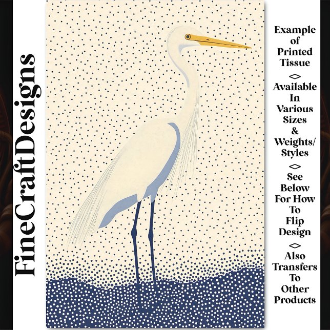 Minimalist Heron, Cream & Navy Dots, BW4 Decoupage Tissue Paper (Creator Uploaded)