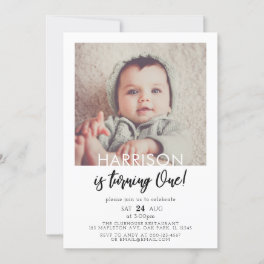 Minimalist He's Turning One Photo 1st Birthday Invitation