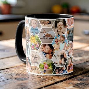 Minimalist Hexagon 40 Photo Honeycomb Collage Mug