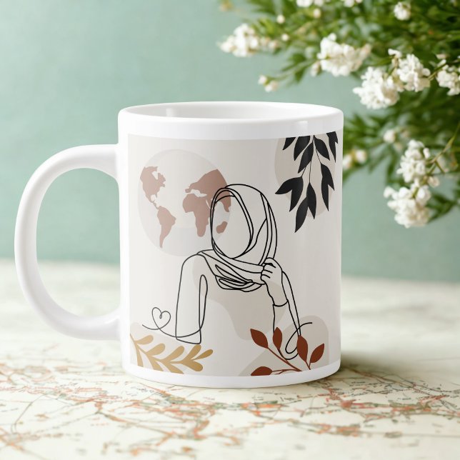 Minimalist Hijabi Line Art Mug | Terracotta & Gold (Creator Uploaded)