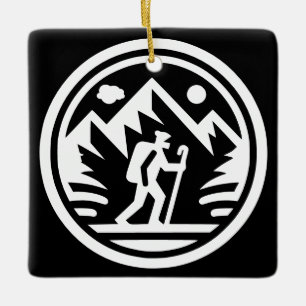 Minimalist Hiker Mountain Adventure Monochromatic Ceramic Ornament