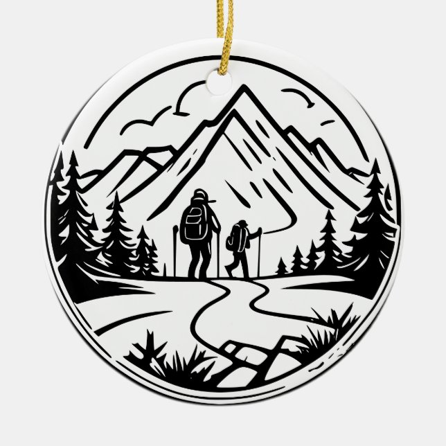 Minimalist Hiking Adventure Scenic Mountain Trail Ceramic Ornament (Front)