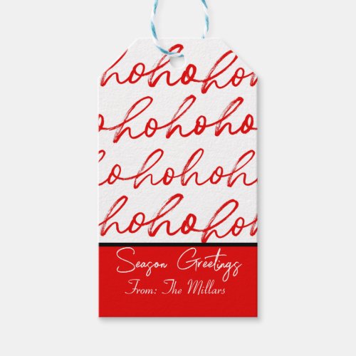 Minimalist Ho Ho Ho Text Red Holiday Pattern Xmas Gift Tags