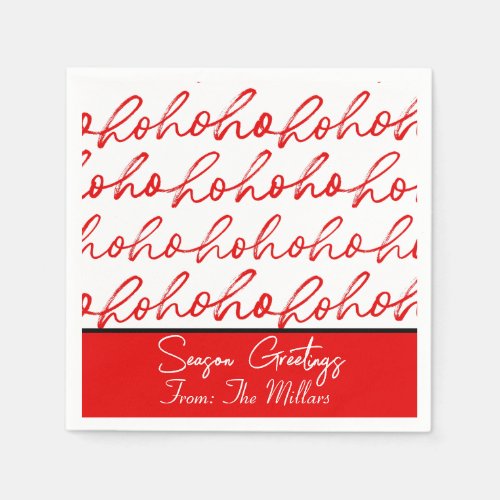 Minimalist Ho Ho Ho Text Red Holiday Pattern Xmas Napkins
