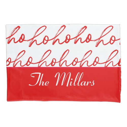 Minimalist Ho Ho Ho Text Red Holiday Pattern Xmas Pillow Case