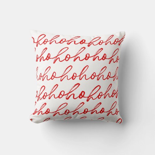 Minimalist Ho Ho Ho Text Red Holiday Pattern Xmas Throw Pillow