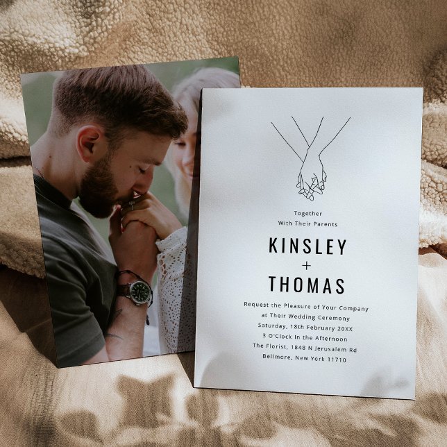 Minimalist Holding Hands Wedding Invitation (Creator Uploaded)