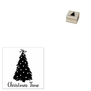 Minimalist Holiday Christmas Tree Christmas Time Rubber Stamp