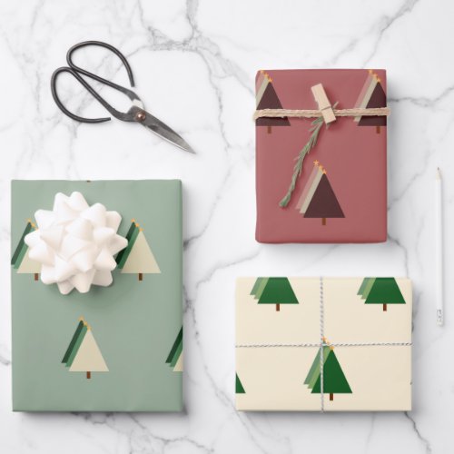 Minimalist holiday Christmas tree green red cream Wrapping Paper Sheets
