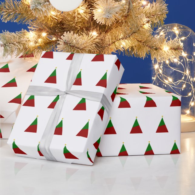 Minimalist holiday Christmas tree red green Wrapping Paper (Holidays)