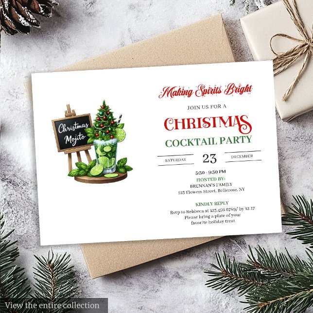 Minimalist Holiday Cocktails Editable Party Invite (Minimalist Holiday Cocktails Editable Party Invite)