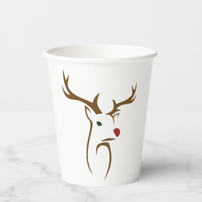 Minimalist Holiday Deer Line Art Paper Cups (Front)