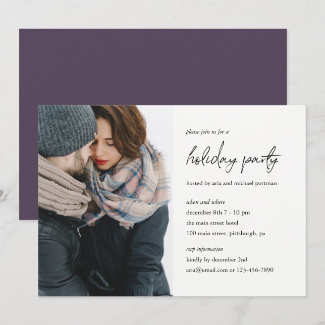 Minimalist Holiday Party Photo Invitation (Front/Back)