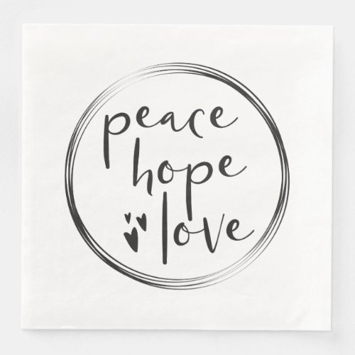 Minimalist  Holiday  PEACE HOPE LOVE Christmas Paper Dinner Napkins