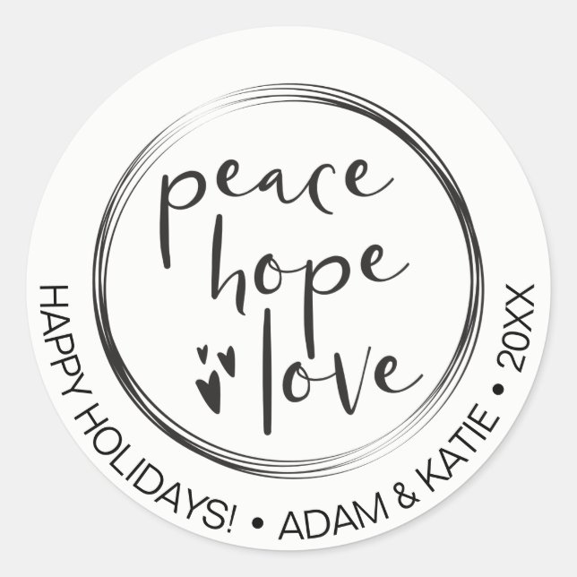 Minimalist • Holiday • PEACE HOPE LOVE • CIRCLE Classic Round Sticker (Front)