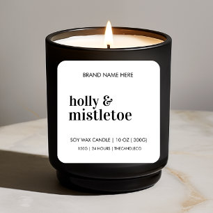 Minimalist Holly & Mistletoe Candle Christmas Square Sticker