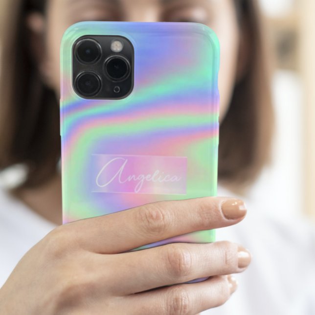 Minimalist Hologram Rainbow Personalized Name Case-Mate iPhone Case (Creator Uploaded)