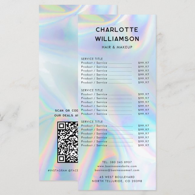 Minimalist Holographic Business Price List Card (Front/Back)