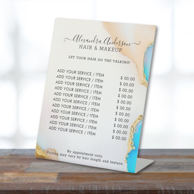 Minimalist Holographic Opal Agate Salon Price List Pedestal Sign (Minimalist Holographic Opal Agate Salon Price List Pedestal Sign)