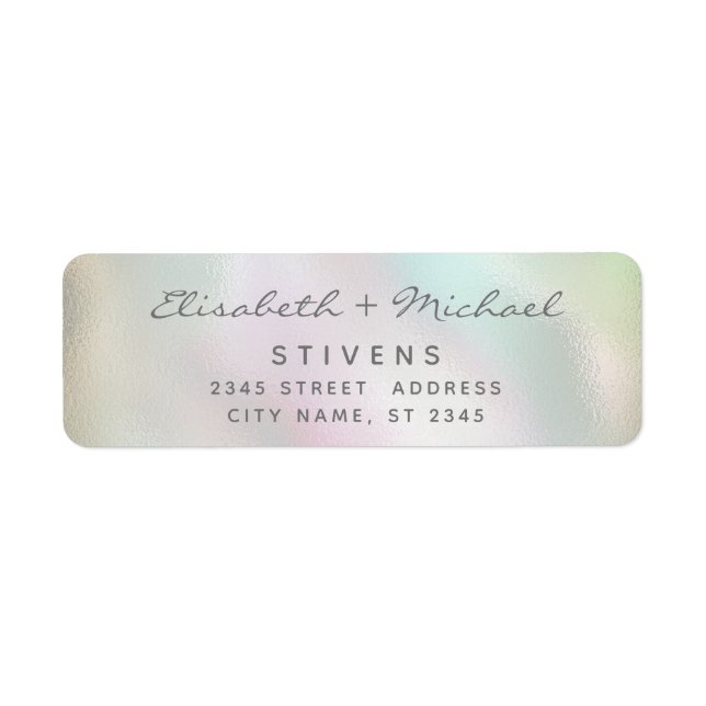 Minimalist holographic script wedding label (Front)