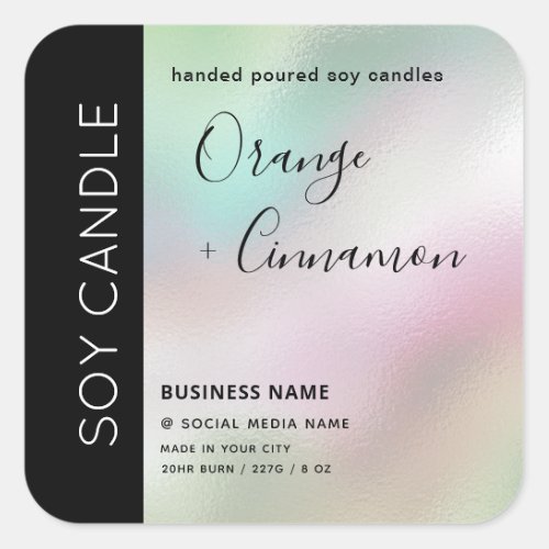 Minimalist holographic typography soy candle   square sticker