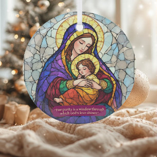 Minimalist Holy Mother & Child Vintage Minimalist  Glass Ornament