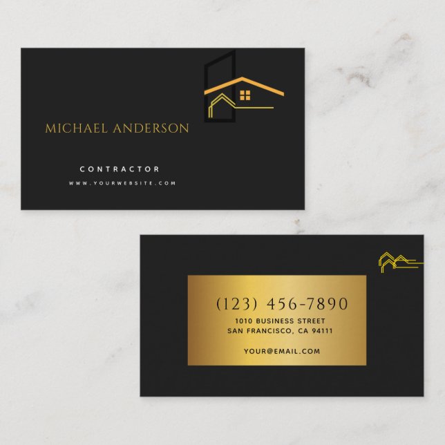 Minimalist Home Building Construction Luxe Busines Business Card (Front/Back)