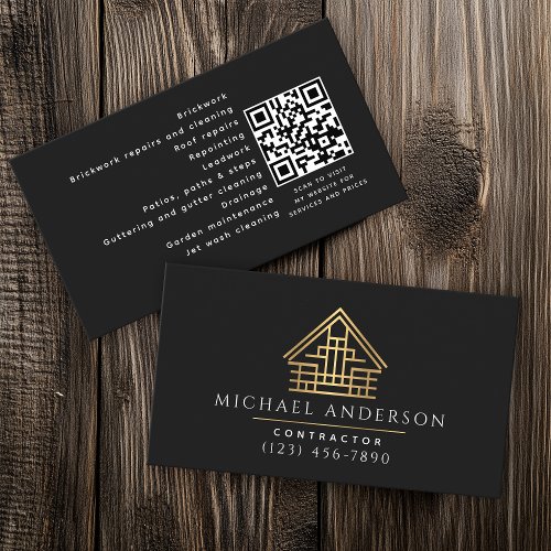 Minimalist Home Building Construction Luxe QR Code Business Card
