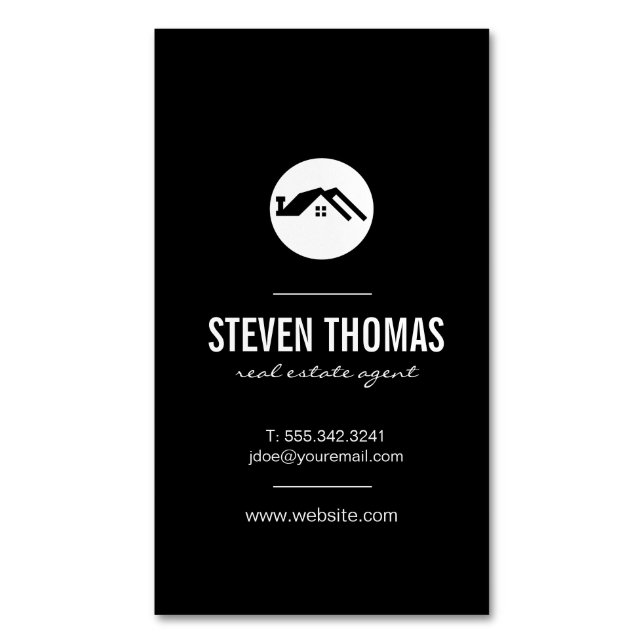 Minimalist Home Icon / Black White Business Card Magnet (Front Vertical)
