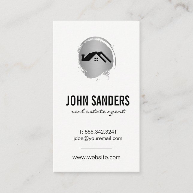 Minimalist Home Icon / Brushed Business Card (Front)