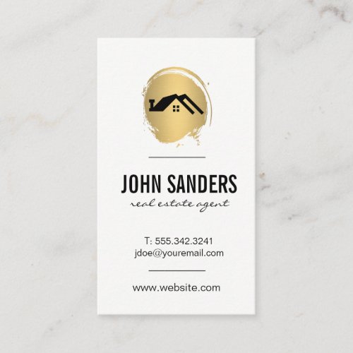 Minimalist Home Icon  Gold Brushed Business Card