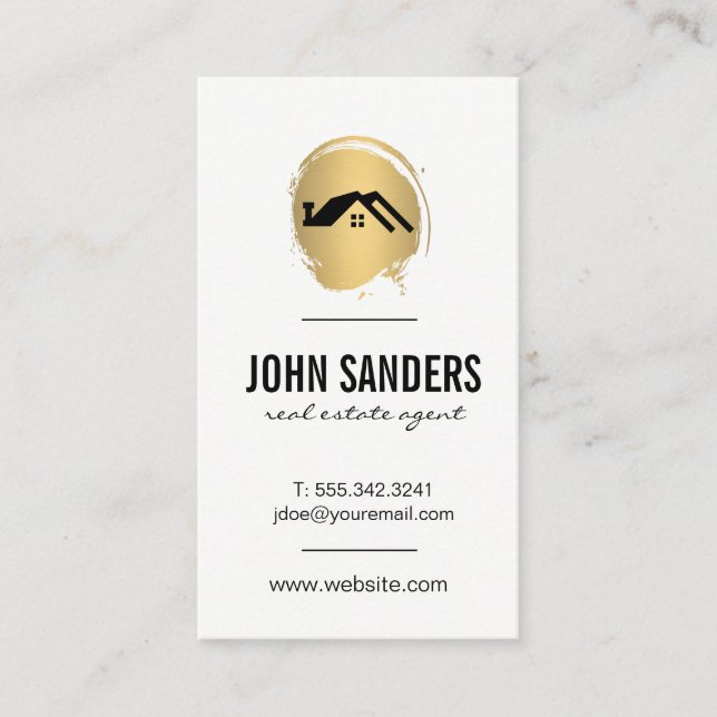 Minimalist Home Icon / Gold Brushed Business Card (Front)