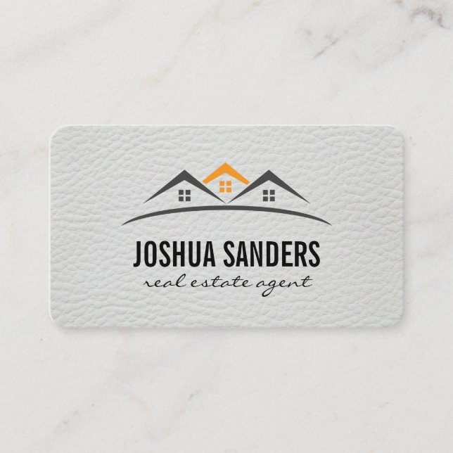 Minimalist Home Icon / Gold Brushed Faux Leather Business Card (Front)