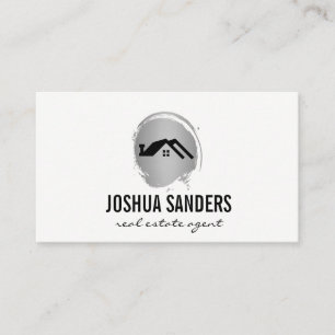 Minimalist Home Icon / Silver Brushed Business Card