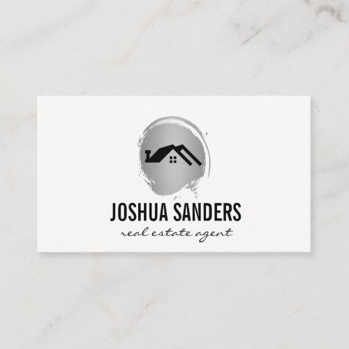 Minimalist Home Icon  Silver Brushed Business Card