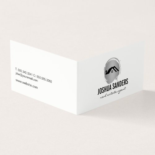 Minimalist Home Icon  Silver Brushed Business Card