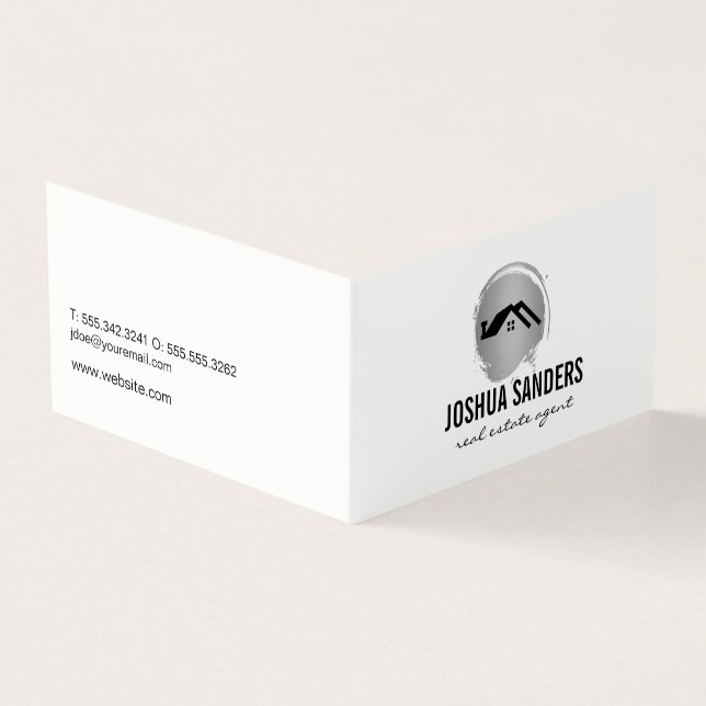 Minimalist Home Icon / Silver Brushed Business Card (Outside)