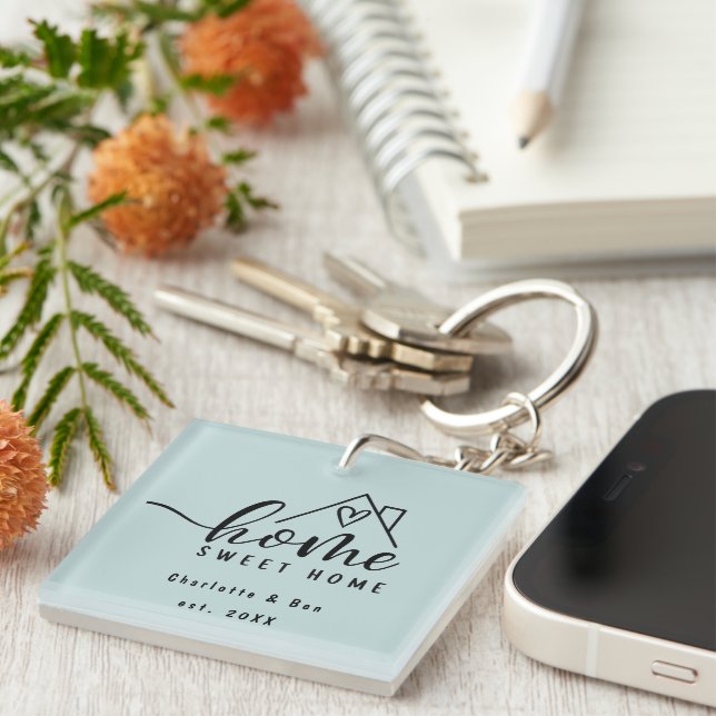 Minimalist Home Sweet Home Personalized New Home Keychain (Front Right)