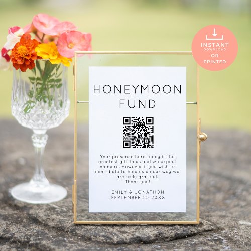 Minimalist Honeymoon Fund QR code Wedding Sign