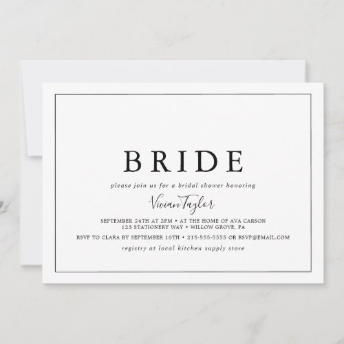 Minimalist Horizontal Bride Bridal Shower Invitation