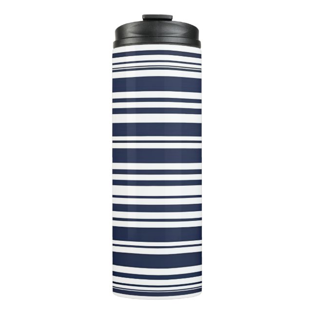 Minimalist Horizontal Nautical Stripes Thermal Tumbler (Front)