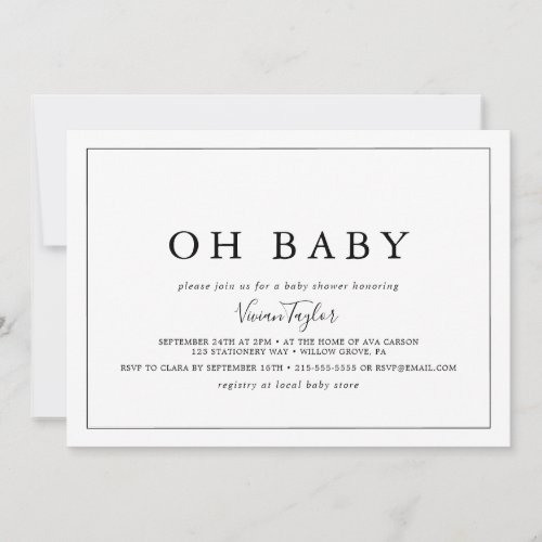 Minimalist Horizontal Oh Baby Baby Shower Invitation