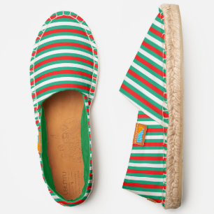 Minimalist Horizontal Red White and Green Stripes Espadrilles